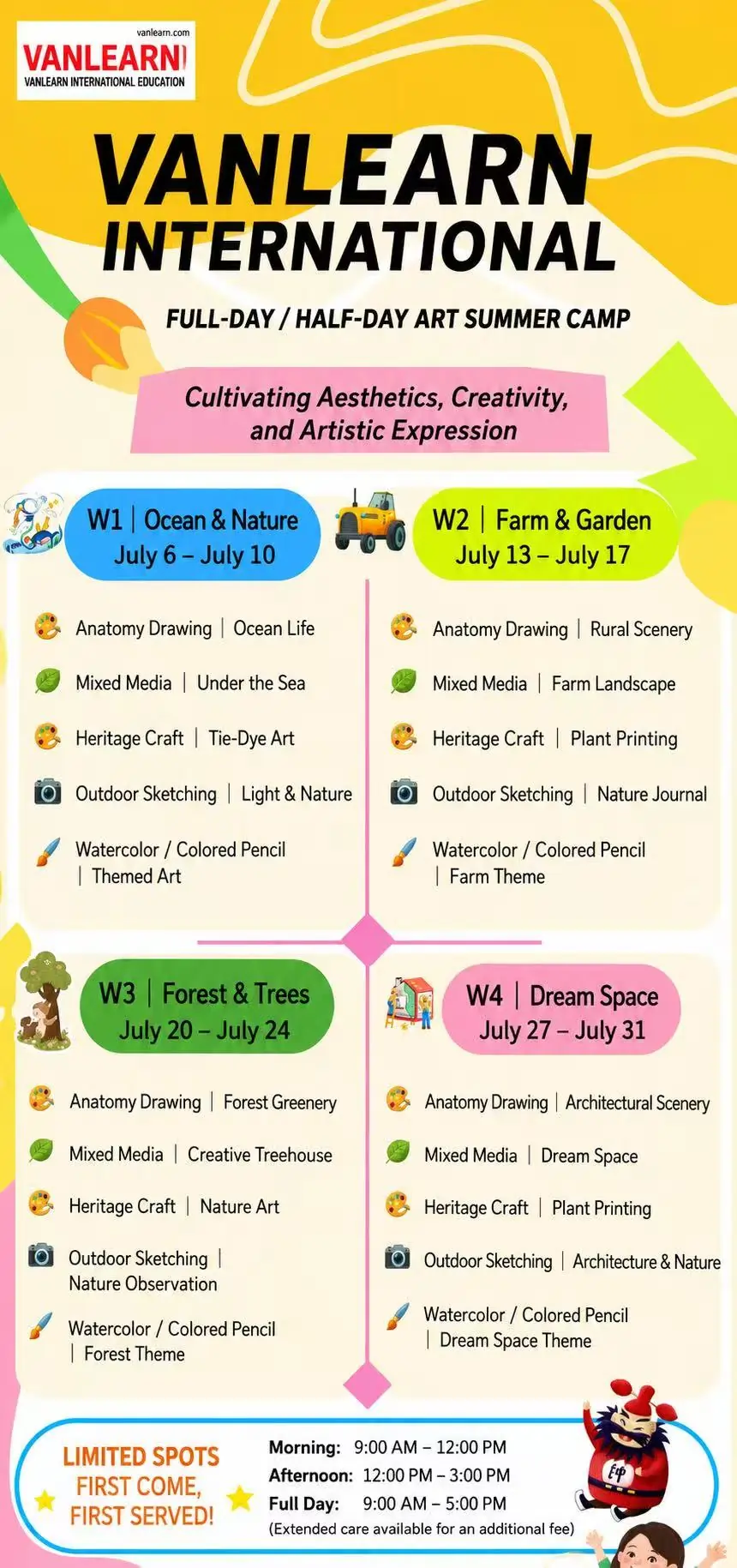 VanLearn July full-day and half-day art summer camp flyer